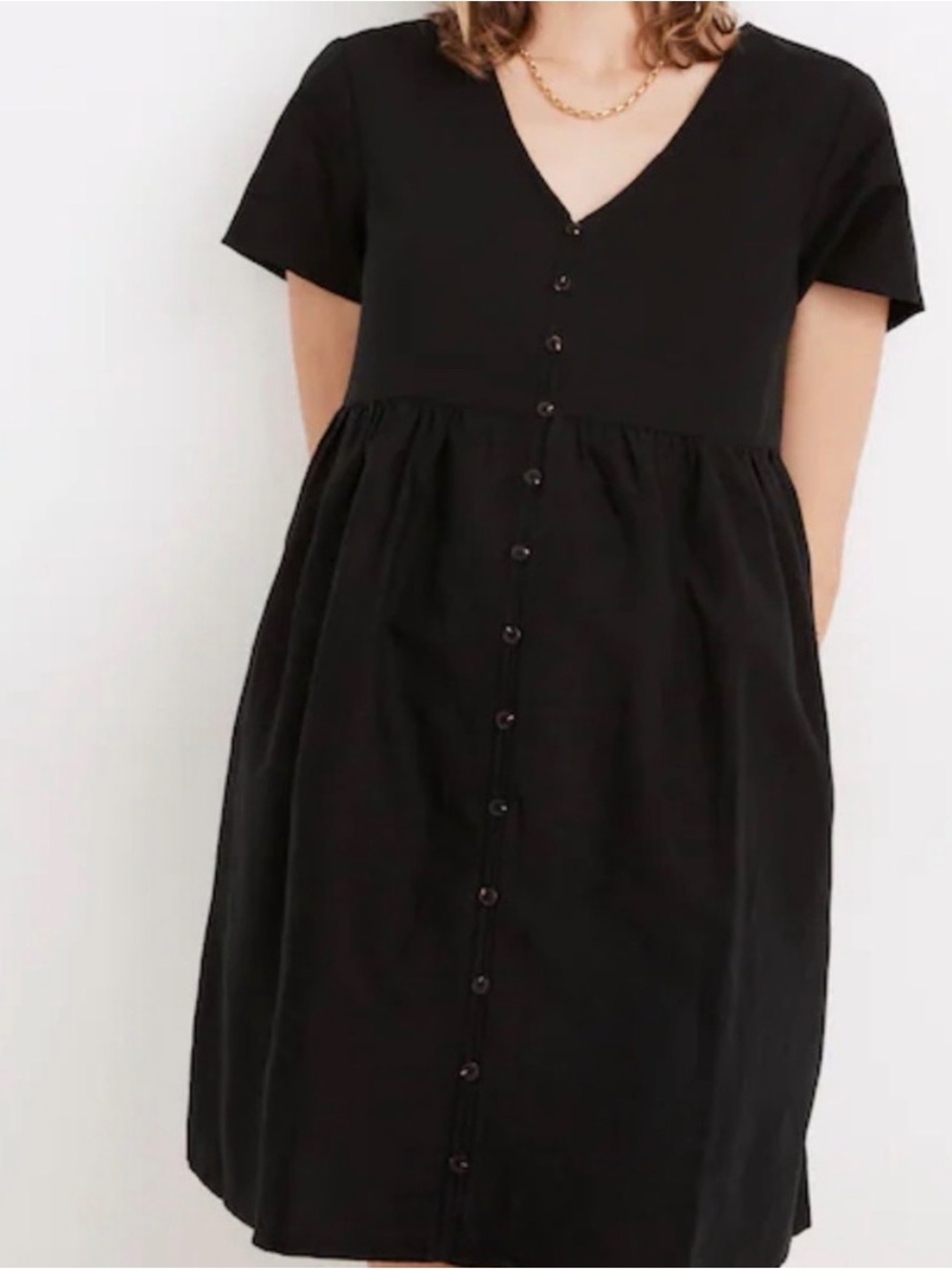 Madewell Alexandra linen blend dress black button down pockets